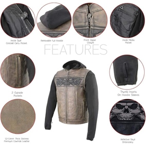 Chaleco de cuero genuino personalizado para hombre, con diseño de calavera en relieve, para motociclistas, con cremallera, para montar en moto. - Product Image 3