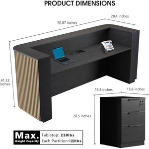 Comptoir de réception incurvé de 70,8 pouces avec grille à lattes verticales et éclairage LED intégré, comptoir moderne pour salon, clinique, salle de sport, hôtel - Product Image 6