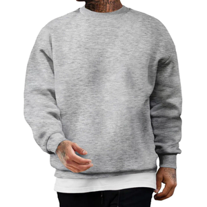 Suéter de Punto con Cuello Redondo Gris para Hombre, Corte Regular, Color Sólido, Ropa Casual de Otoño, 100% Algodón - Product Image 3