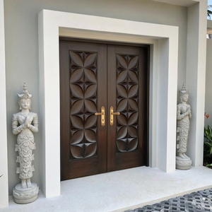 Porte d'entrée extérieure en bois massif Golden Aero GA-52S, double, avec motif floral sculpté, taille personnalisée, style battant - Product Image 4