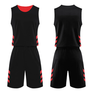 Ensemble de maillots et shorts de basket-ball unisexe noir OEM, personnalisable avec le nom/le numéro de l'équipe, respirant, séchage rapide, kit de basket-ball d'été - Product Image 1