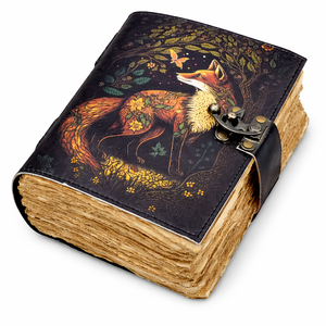 Cuaderno de cuero vintage con impresión UV Fox, diario, bloc de notas, cuaderno de bocetos con papel de algodón antiguo ecológico con borde deshilachado. - Product Image 1