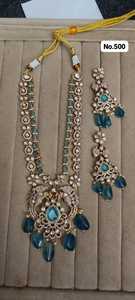 Elegant Gold Plated Long Kundan <b>Ruby</b> <b>Necklace</b> Set With Imitation Pearl Beads Flower Design For Women Wedding Jewelry No.500 - Product Image 3