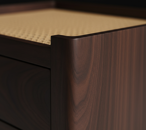 Modern Walnut Color Side <b>Table</b> Rattan <b>Top</b> Rubber Wood MDF Veneer PKP Durable for Living Room Bedroom Home Decoration - Product Image 5