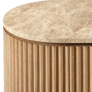 Premium Sideboard Fluted Panel Design Solid Teak Natural Finish Marble Top Rounded <b>Corner</b> Durable Luxury <b>Cabinet</b> Furniture - Product Image 4