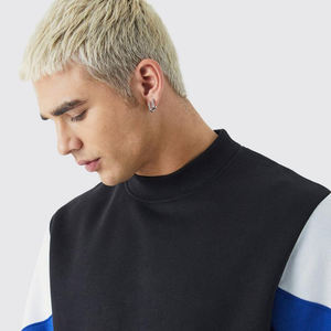 เสื้อสเวตเชิ้ตผู้ชายแบบถักผสมผ้าฟลีซ ตกแต่งด้วยผ้าแบบแพทช์เวิร์ค สำหรับกิจกรรมกลางแจ้ง ทรงยาว ระบายอากาศได้ดี เหมาะสำหรับฤดูหนาว ดีไซน์สีสันตัดกันเป็นแผ่นๆ ทรงโอเวอร์ไซส์ - Product Image 4