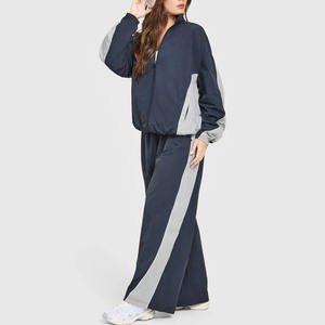Ensemble de survêtement colorblock 2 pièces pour femme : veste zippée oversize et pantalon large – Tenue décontractée, sportive, streetwear, loungewear, jogging - Product Image 1