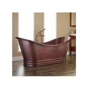 Luxury Elegant Oval <b>Hammered</b> Copper Freestanding Bathtub Double-Ended Antique Finish Soaking Tub with Decorative Rivets. - Product Image 4