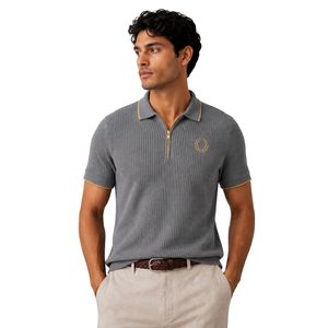 Polo de Punto Gris para Hombre con Cierre Dorado, Manga Corta, Estilo Casual de Lujo para Verano, Tela Texturizada, Diseño Personalizado, Camisa de Golf OEM - Product Image 1