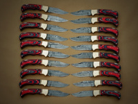 Couteau de chasse EDC de qualité supérieure en acier Damas, avec verrouillage arrière, lame droite à pointe clip, manche en bois Pakka et étui en cuir