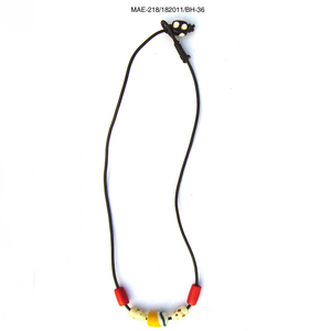 Ethnic Bone Beaded <b>Necklace</b> With Red Yellow White Bone <b>Beads</b> Black Cord Unisex Jewelry at Best Affordable Wholesale Price - Product Image 1