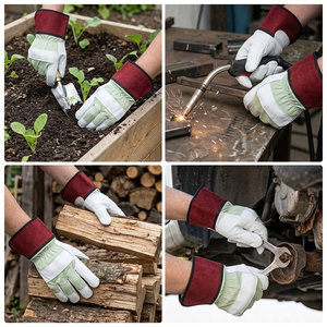 Top Seller Cowhide Grain Leather Work Gloves Back Drilled Cotton Fabric & Fleece Lining Inside For Gardening & Construction - Product Image 4
