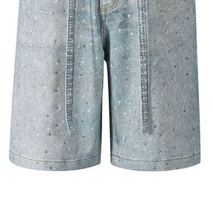 Men's High Waist <b>Sequined</b> Dot Pattern Denim Bermuda <b>Shorts</b> Button Fly Casual Style Washed Cotton Canvas <b>Shorts</b> Rhinestones Top S - Product Image 5