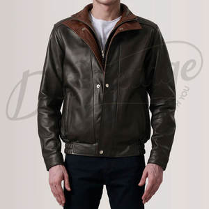 Chaqueta de Cuero Personalizada para Hombre, Dos Tonos Verde y Marrón, Cuello en V, Estilo Racer, Corte Ajustado, Piel de Oveja Auténtica, Chaqueta de Motociclista, Uso Casual - Product Image 6