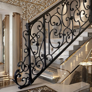 ราวบันไดเหล็กดัดแบบสั่งทำสำหรับตกแต่งภายในสไตล์โมเดิร์น ราวจับเหล็กสีดำพร้อมลูกกรงเหล็กประดับตกแต่งเพื่อความสวยงามภายใน - Product Image 2