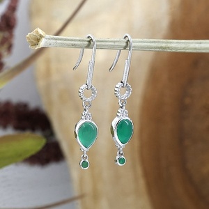 925 Sterling <b>Silver</b> Green Onyx Pear Cabochon Drop <b>Dangle</b> <b>Earrings</b> Bezel Set Handmade Gemstone Hook <b>Earrings</b> Classic Jewelry - Product Image 6