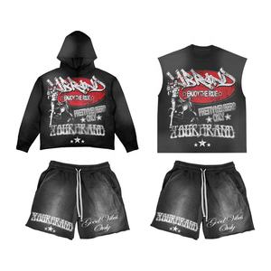 <b>Men's</b> Casual Cotton Sweat Suit Zip Hoodie Jogger Flare Sweatpants <b>Boxer</b> <b>Shorts</b> Solid Acid Mid Washed Pattern Custom Anti-Wrinkle - Product Image 5