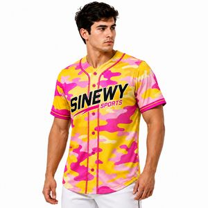 Maillot de baseball imprimé SINEWY, manches courtes, boutons sur le devant, unisexe, adulte, coupe classique, respirant, évacuant l'humidité, écologique - Product Image 3