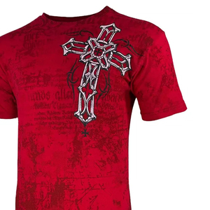 Men's Red <b>Gothic</b> Cross Printed Short Sleeve O-Neck T-<b>Shirt</b> Regular Fit Jersey Cotton - Product Image 2
