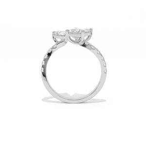 Aarinya Women's Asymmetrical Lab-Grown Diamond 925 Silver Plated <b>Emerald</b> Pear-Cut Two-Stone Pave <b>Band</b> IGI Certified Diamond <b>Ring</b> - Product Image 3