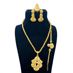 Women's 24K Gold Plated Flower Design Pendant Set <b>Rope</b> Bokul <b>Chains</b> Copper Brass Material Trendy Jewelry for Wedding - Product Image 1