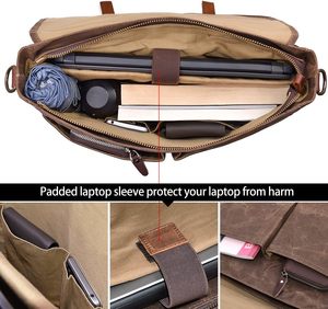 Vintage Canvas Laptop Messenger <b>Bag</b> With Shoulder Strap Protective 15.6 Inch <b>Computer</b> Case Brown Classic Style From India - Product Image 4