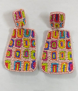 Pendientes Colgantes Bohemios Hechos a Mano con Cuentas de Semillas en Forma de Diamante Rojo Rosado, Ligeros, con Patrón Floral Geométrico, Unisex, Regalo de Moda - Product Image 2