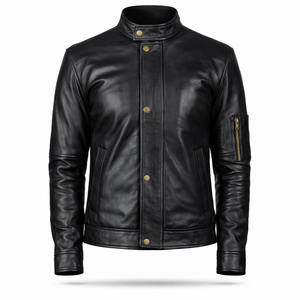 Chaqueta Bomber Clásica Casual de Cuero Genuino Negro para Hombre, Ajustada, Impermeable y Resistente al Viento, Fabricante ODM Personalizado - Product Image 1