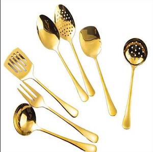 Premium Gold Finish Stainless Steel 9-Piece Kitchen Tool Set with Scoops Dishwasher & Oven Safe Cooking Serving <b>Utensils</b> - Product Image 1