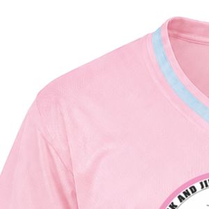 Camiseta Deportiva de Manga Corta con Cuello en V y Escudo Bordado de Jack & Jill en Rosa Claro, con Rayas Azules, Uniforme para Equipo Atlético - Product Image 4