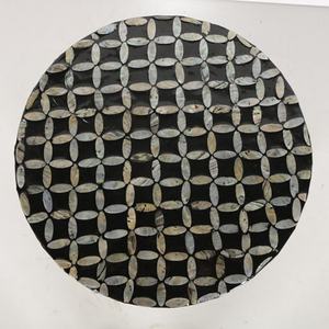 Black Quatrefoil Geometric Hourglass <b>Stools</b> Mother of Pearl Handcrafted Mosaic Small Side Table For Living Room <b>Bedroom</b> Decor - Product Image 3