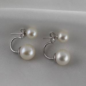 Pendientes de Perlas Redondas de Agua Dulce de Doble Cara, Elegantes Pendientes de Doble Perla de Plata S925, Diseño Simple y Moderno - Product Image 3