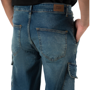 Pantalones Cargo de Mezclilla Tejida Azul Oscuro para Hombre, Corte Regular, Pierna Ancha, Multibolsillos, Casuales, Lavados, Largos, Utilitarios, para Invierno - Product Image 4
