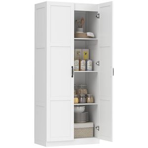 Armadio dispensa da cucina stile rustico, alto 180 cm, bianco, con cerniere soft-close e ripiani regolabili - Product Image 1