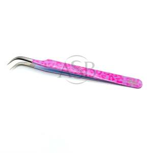 Pinzas para Extensión de Pestañas de Acero Inoxidable Curvadas y Resistentes con Estampado de Leopardo Rosa, Instrumento de Belleza con Logotipo Personalizado - Product Image 1