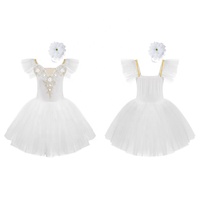 3-14 enfants filles vêtements élégants dentelle fleur décorée Tutu maille robe de danse avec coiffure scène Performance Ballet danse fête