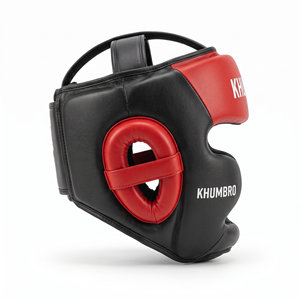 Protector de Cabeza para Boxeo KHUMBRO, Cuero PU Rojo y Negro, Transpirable, Visera Única, Unisex para Adultos, Cierre de Gancho y Bucle, Casco Deportivo Protector - Product Image 2