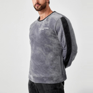 Ensemble de pyjama en polaire pour homme, manches longues, couleur unie, doux, vêtements de nuit d'hiver, vêtements décontractés pour la maison, gris et noir, deux pièces - Product Image 5