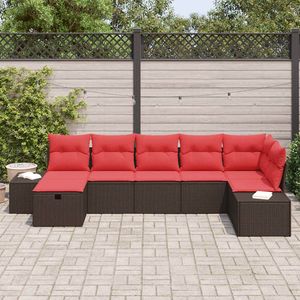 Ensemble de canapés de jardin en polyrotin marron, 7 pièces, avec coussins, ensembles de meubles de jardin - Product Image 3