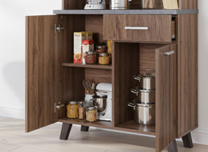 Mueble de Cocina Moderno de Malasia, Resistente al Agua, Ecológico, con Cubierta de Melamina en Gris Nogal y Mármol, 2 Puertas Acrílicas y de Madera, 1 Cajón - Product Image 4