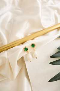 <b>Emerald</b> Pave <b>Drop</b> Pearl <b>Earrings</b> 925 Sterling Silver 14K Gold Plated Wedding Jewelry For Women Elegant Gift - Product Image 6