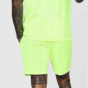 Wholesale Premium Quality Men's <b>Neon</b> Green Solid Cotton <b>T</b>-<b>Shirt</b> And Shorts Set Casual Breathable Summer Wear 2026 - Product Image 3