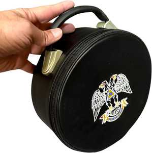 Genuine Leather Masonic Fez Case with Handle Durable Regalia Bag Professional Freemasonry Travel Box MFC-0016 - Product Image 2