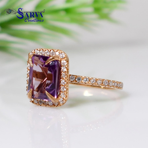 Luxury Amethyst Gemstone 925 Sterling Silver Moissanite Rose Gold & Rhodium Plated Elegant <b>Purple</b> Engagement Ring Women Gift - Product Image 6