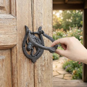 Battant de porte en fer forgé motif tête de cheval, design rustique, écologique, étanche et durable, pour extérieur - Product Image 2