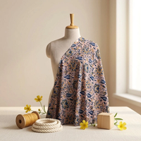 Tissu artisanal Sanskriti en coton pur lilas, 1 mètre, imprimé à la main Sanganeri, motif floral, textile indien pour la couture