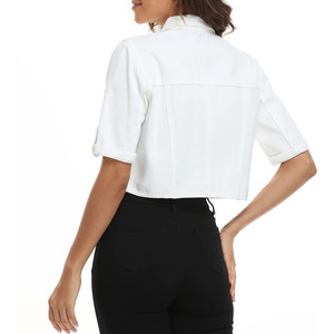 Solid Color Quick Dry Denim Jacket Cotton-Filled Women's <b>Single</b>-Button Jackets Cropped Denim Jacket For Women's Customized Logo - Product Image 2