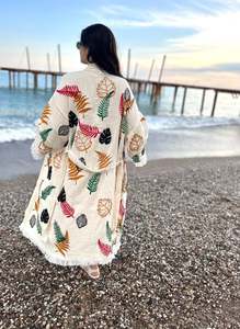 Ensemble Kimono Deux Pièces Femme Motif Evil Eye en Crêpe 100% Coton, Taille Naturelle, Durable et Lavable, Idéal Plage - Product Image 2