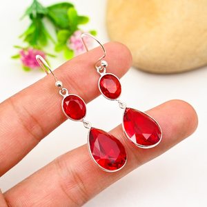 Garnet <b>Earrings</b> 925 Sterling <b>Silver</b> Gemstone <b>Earrings</b> Handmade Jewelry Elegant <b>Dangle</b> <b>Earrings</b> Gift For Her - Product Image 2