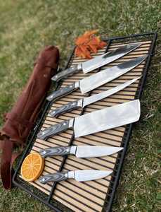 Legacy Blades 5-Piece Damascus Steel <b>Knife</b> <b>Set</b> with Wood Handle Polished Straight Edge for Meat Fruit Vegetable Professional Use - Product Image 4